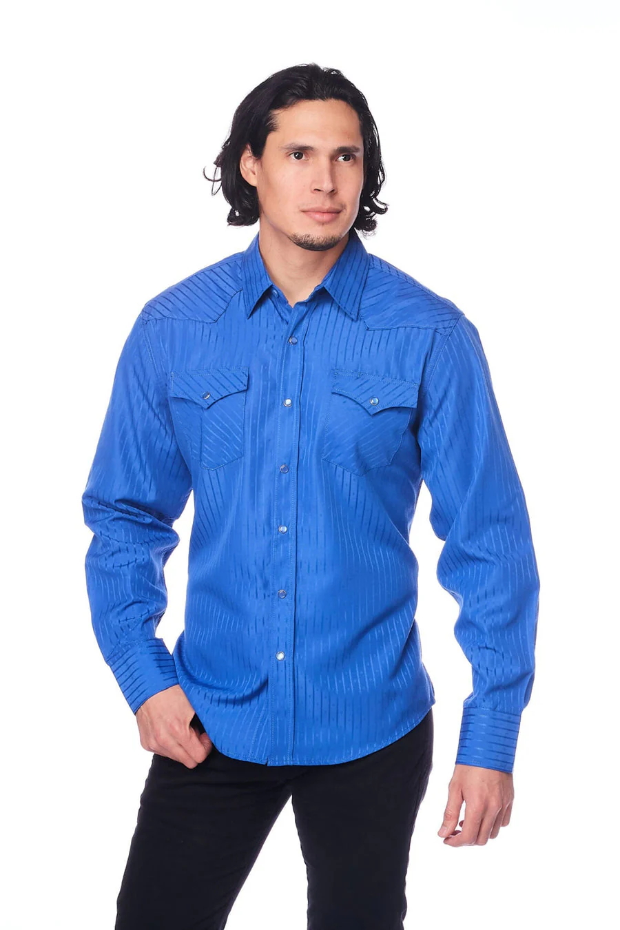 Men's Western Two Tone Navy Shirt - Image 5