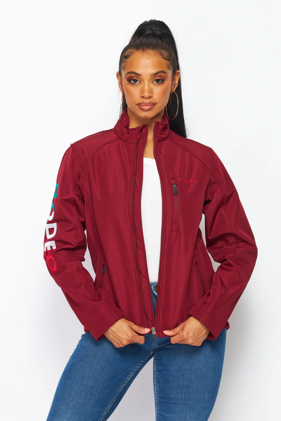 Women's Rodeo Embroidery Sports Jackets-LJ650-EMB-MEX-BURG/BLACK