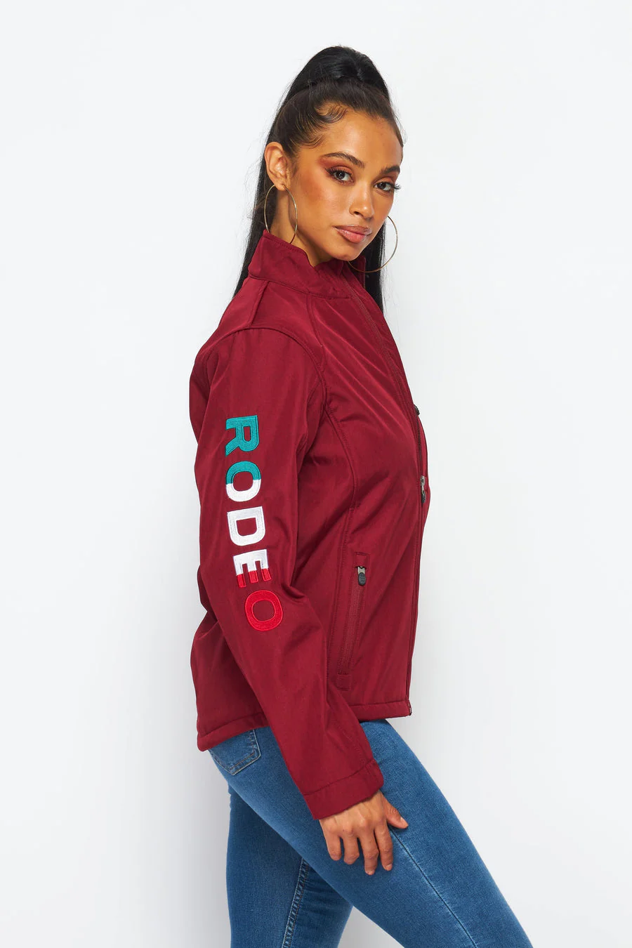 Women's Rodeo Embroidery Sports Jackets-LJ650-EMB-MEX-BURG/BLACK - Image 2