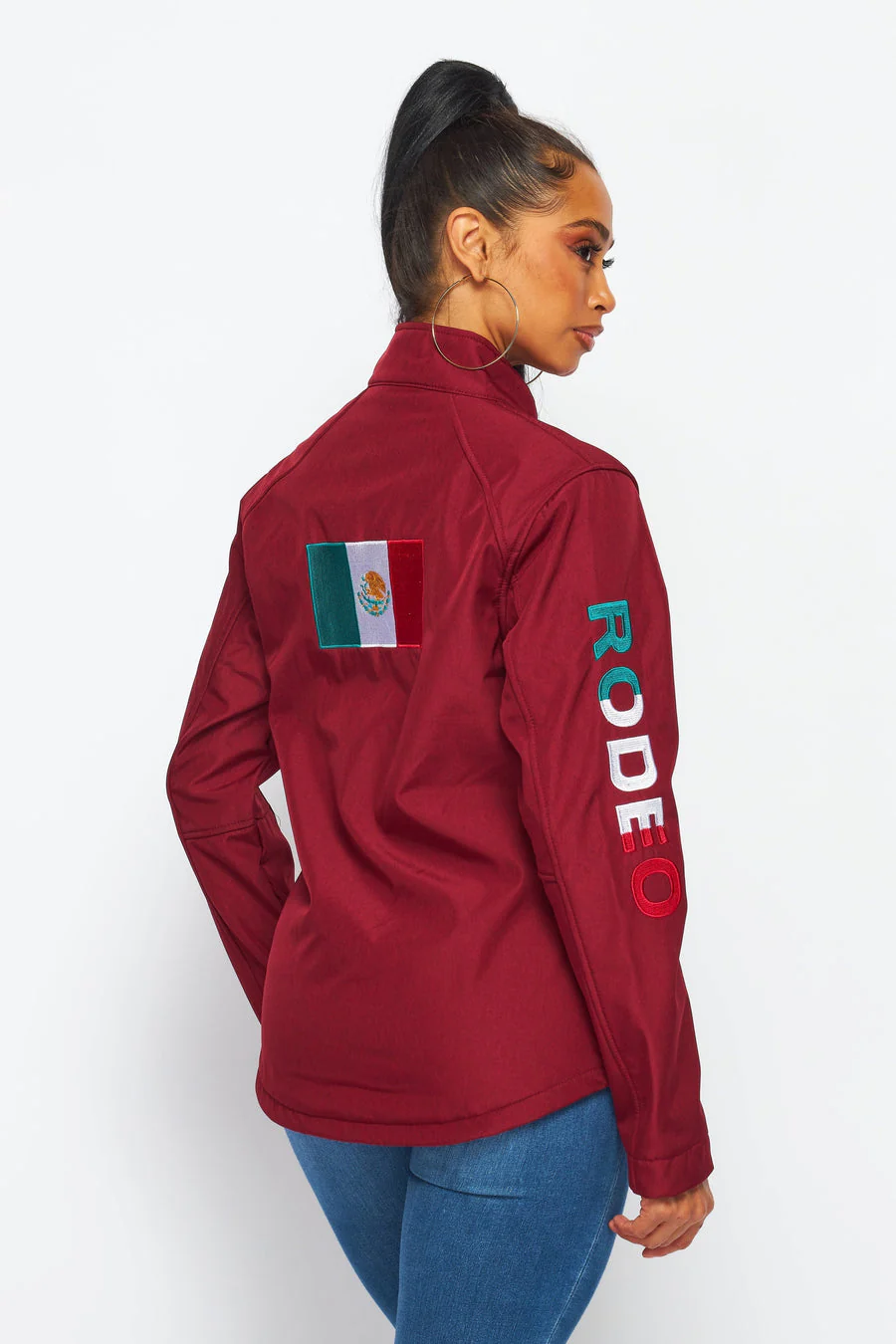 Women's Rodeo Embroidery Sports Jackets-LJ650-EMB-MEX-BURG/BLACK - Image 5